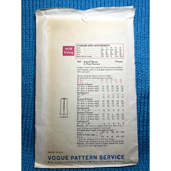 Vogue Pattern 7607 tank top blouse tunic size 14 - Picture 3 of 7